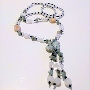 Amazonite Carved Rabbit Genuine Stone and Glass Bead Tassel Necklace